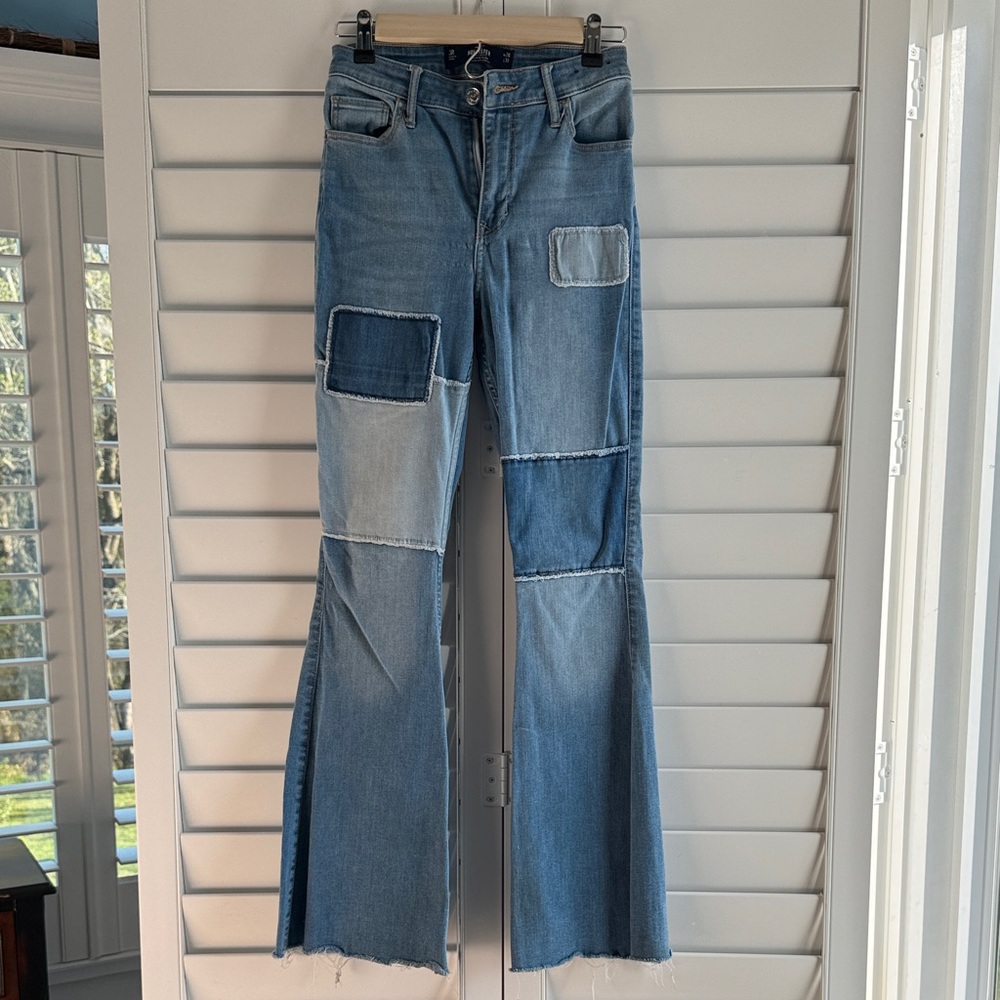 Hollister Blue Patchwork Flare Jeans